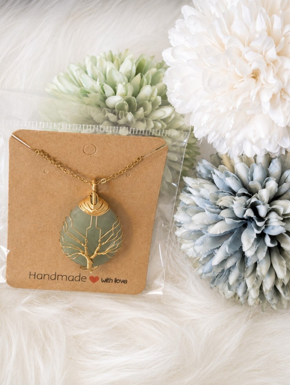 Boho Handmade Green Aventurine Tree of Life Pendant Necklace Sz 18.25"